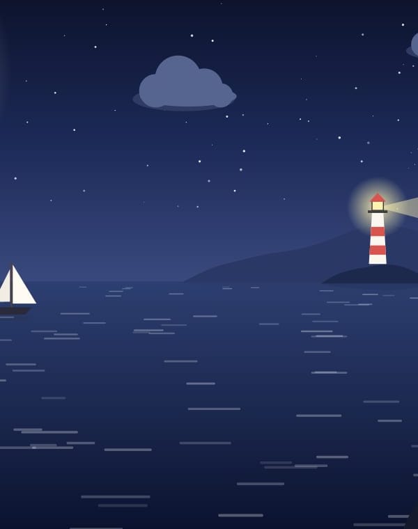 夜里的灯塔还亮着
